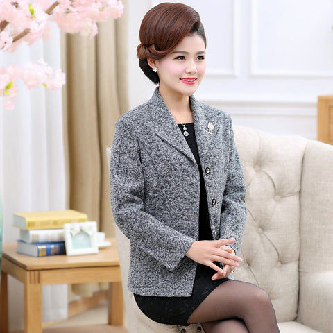 Spring Woman Elegant Blazer Plain Colour Middle Aged Womens Suit Jackets Office Lady Business Casual Blazers With Brooch