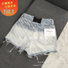 WANG High-quality 1:1 Gradient Pebble-grain Female Denim Shorts 21 High-waisted Fringe Fringed Full-print Pants