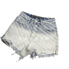 WANG High-quality 1:1 Gradient Pebble-grain Female Denim Shorts 21 High-waisted Fringe Fringed Full-print Pants