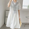 WAYOFLOVE  White Pure Cotton Dress Summer Button Short Sleeve Casual Plus Size Midi Dresses Woman Slim Dresses With Shawl