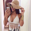 Women Sexy Deep V-neck Crochet Knit Crop Top Halter Bra Bralette Summer Blouse