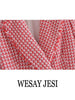 WESAY JESI 2023 Women's Coat Jacket Classic Double Breasted Check Textured Blazer Fringe Pocket Chic Slim Fit For Girls Clothing