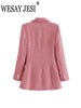 WESAY JESI 2023 Women's Coat Jacket Classic Double Breasted Check Textured Blazer Fringe Pocket Chic Slim Fit For Girls Clothing