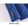 WESAY JESI Women's Coat Classic Double Breasted Plaid Texture Za Woman 2023 Blazer Long Sleeve Blue Jackets Vintage Outerwear
