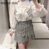 WESAY JESI Women's Suit Blazers Skirts For Women Plaid Top Long Sleeves Cropped Blazer High Waist Pleated Skirt Chic Office Lady