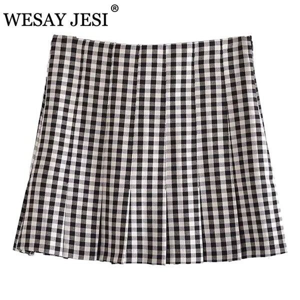 WESAY JESI Women's Suit Blazers Skirts For Women Plaid Top Long Sleeves Cropped Blazer High Waist Pleated Skirt Chic Office Lady