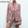 WESAY JESI Za Womem's Suit Formal Blazers Sets Two Pieces Jacket Suits With Skirt Tweed Suit For Women Double Breasted Blazers