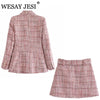 WESAY JESI Za Womem's Suit Formal Blazers Sets Two Pieces Jacket Suits With Skirt Tweed Suit For Women Double Breasted Blazers