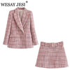 WESAY JESI Za Womem's Suit Formal Blazers Sets Two Pieces Jacket Suits With Skirt Tweed Suit For Women Double Breasted Blazers