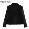 WESAY JESI Za Women Blazer+Skirt 2022 Black Button Cropped Blazer Long Sleeve Pocket Texture Casual Office Lady Chic Female Tops