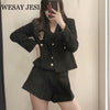 WESAY JESI Za Women Blazer+Skirt 2022 Black Button Cropped Blazer Long Sleeve Pocket Texture Casual Office Lady Chic Female Tops