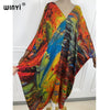 WINYI Printed caftan For Women crumple Design Loose Dress Batwing Maxi Long Femme Vestidos Summer Autumn Party Elegant Dress