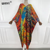 WINYI Printed caftan For Women crumple Design Loose Dress Batwing Maxi Long Femme Vestidos Summer Autumn Party Elegant Dress