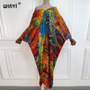 WINYI Printed caftan For Women crumple Design Loose Dress Batwing Maxi Long Femme Vestidos Summer Autumn Party Elegant Dress