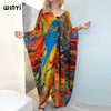 WINYI Printed caftan For Women crumple Design Loose Dress Batwing Maxi Long Femme Vestidos Summer Autumn Party Elegant Dress