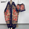 WINYItwo-piece suit Bohemian Printed Over Size V-neck Batwing Sleeve trab Dress Women Elastic Silk Floor Length Tide