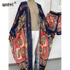 WINYItwo-piece suit Bohemian Printed Over Size V-neck Batwing Sleeve trab Dress Women Elastic Silk Floor Length Tide