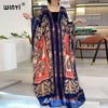 WINYItwo-piece suit Bohemian Printed Over Size V-neck Batwing Sleeve trab Dress Women Elastic Silk Floor Length Tide
