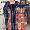 WINYItwo-piece suit Bohemian Printed Over Size V-neck Batwing Sleeve trab Dress Women Elastic Silk Floor Length Tide