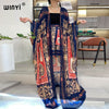 WINYItwo-piece suit Bohemian Printed Over Size V-neck Batwing Sleeve trab Dress Women Elastic Silk Floor Length Tide