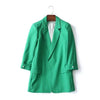 Spring Green Blue Pink Black LONG BLAZER lapel collar 3/4 sleeves French cuffs with pearl bead Front flap pockets