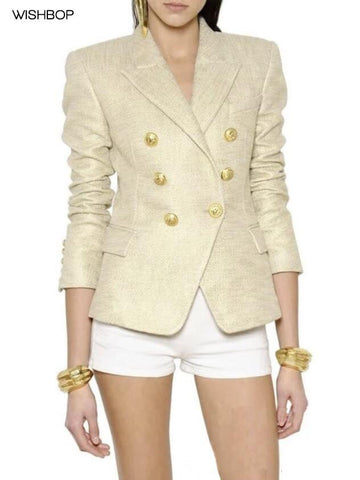 NEW 2022 Woman Fashion Runway GOLD TWEED Blazer Front Double Breasted Button UP Flap Pockets Long sleeves Buttoned cuffs