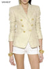 NEW 2022 Woman Fashion Runway GOLD TWEED Blazer Front Double Breasted Button UP Flap Pockets Long sleeves Buttoned cuffs