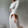 WJFZQM Knitted Bodycon Dress Fairy Grunge Casual Streetwear Women Autumn Y2K Solid O-neck Long Sleeve Maxi Dresses
