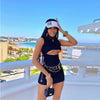WJFZQM Sexy Bodycon Black Dress Women Summer Khaki Short Pencil Dress Party Club Hollow Out Ribbed Sleeveless Mini Wrap Dresses