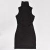 WJFZQM Sexy Bodycon Black Dress Women Summer Khaki Short Pencil Dress Party Club Hollow Out Ribbed Sleeveless Mini Wrap Dresses