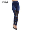 Seamless Jeans Legging Women Lace Patchwork Pants Fake Denim Leggings Hollow Out Footless Trousers P8144