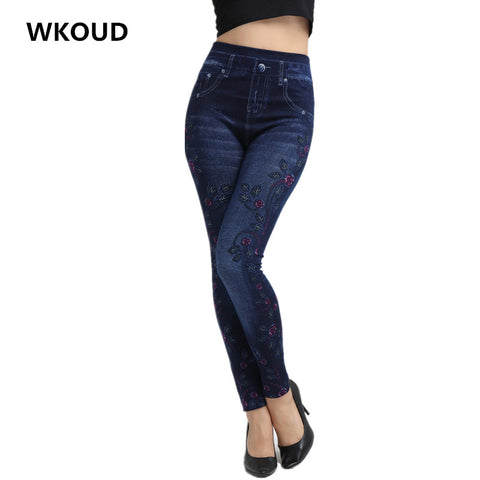 Casual Seamless Jeans Legging Women Side 3D Digital Printed Pants Fake Denim Leggings Fashion Footless Trousers P8147