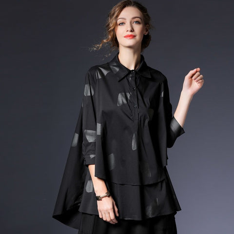 WKOUD Clothes / 2022 Summer New Fashion Three-quarter Sleeve Double Layers Big Size Print Casual Shirt Woman's Blouse JG45