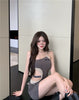 WOMENGAGA Autumn Base Irregular Backless Cool Hollow Out Strapless Mini Tank Dress Vest Skinny Hip Sweet Girl Kroean VS1F