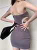 WOMENGAGA Autumn Base Irregular Backless Cool Hollow Out Strapless Mini Tank Dress Vest Skinny Hip Sweet Girl Kroean VS1F
