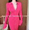 WOMENGAGA Autumn Winter Knitted Sweater Long Maxi Shirt Dress Rose Red Skinny Sexy Korean Women Robe Elegant Party Dresses O3AQ