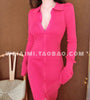 WOMENGAGA Autumn Winter Knitted Sweater Long Maxi Shirt Dress Rose Red Skinny Sexy Korean Women Robe Elegant Party Dresses O3AQ