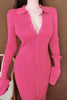 WOMENGAGA Autumn Winter Knitted Sweater Long Maxi Shirt Dress Rose Red Skinny Sexy Korean Women Robe Elegant Party Dresses O3AQ