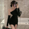 WOMENGAGA Sexy Strapless Exposed Collarbone Full Sleeve Mini Hip 2022 Thin Irregular Dresses Women's EJNT