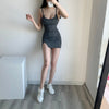 WOMENGAGA Tank Square Collar Sexy Thin Basic Slim Split Skinny Hip Sweet Girl Solid Color Sleeveless Mini Dress Korean Tops QD8Y