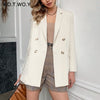 WOTWOY 2023 Office Lady White Blazers Women Autumn Winter Long Sleeve Coats Female Single Button Solid Jacket Woman Pockets New