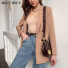 WOTWOY 2023 Office Lady White Blazers Women Autumn Winter Long Sleeve Coats Female Single Button Solid Jacket Woman Pockets New