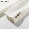 WOTWOY 2023 Office Lady White Blazers Women Autumn Winter Long Sleeve Coats Female Single Button Solid Jacket Woman Pockets New