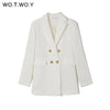 WOTWOY 2023 Office Lady White Blazers Women Autumn Winter Long Sleeve Coats Female Single Button Solid Jacket Woman Pockets New