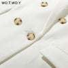 WOTWOY 2023 Office Lady White Blazers Women Autumn Winter Long Sleeve Coats Female Single Button Solid Jacket Woman Pockets New