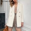 WOTWOY 2023 Office Lady White Blazers Women Autumn Winter Long Sleeve Coats Female Single Button Solid Jacket Woman Pockets New