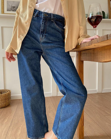 WOTWOY Vintage Loose High Waist Wide Leg Jeans Women Casual White Blue Denim Trousers Women Straight Pants Streetwear