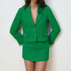 WXWT Za 2022 Women Green Blazer Skirt Suit  2 Pieces Sets Slim Blazer and Mini Skirt Set CD8160