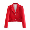 WXWT Za Women Solid Button Decoration Crop Blazer Female Long Sleeve Jacket Ladies High Street Blazer Suits CD8090