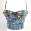 WYS.JL Sexy Body Sculpting Women's Tube Top Gemstone Diamond Denim Camisole Tight Crop Top